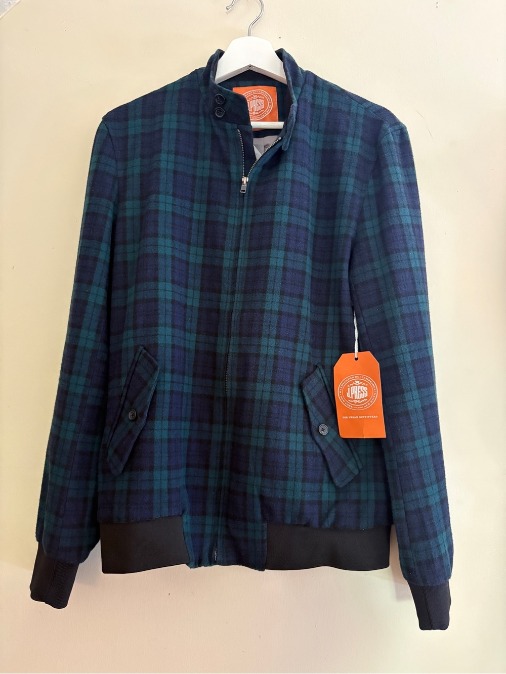 Men's Navy & Green Plaid Bomber Jacket